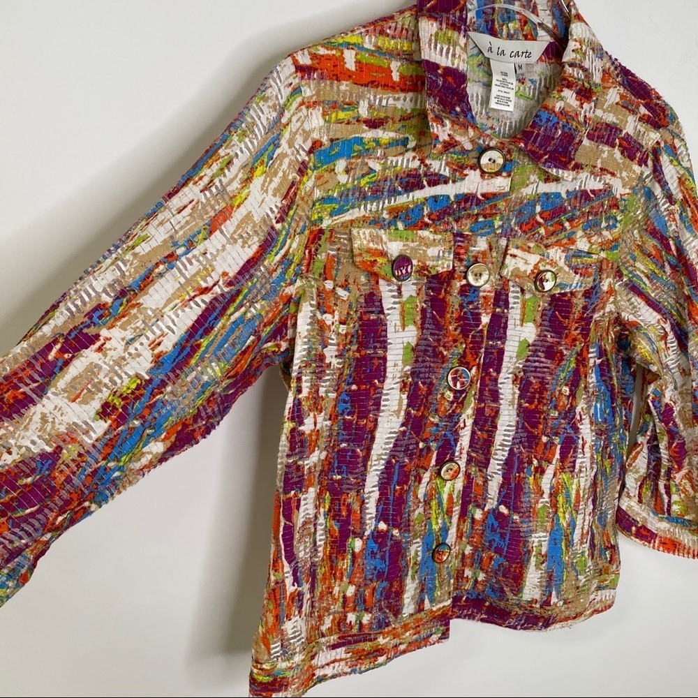 A la carte Womens Multicolor Abstract Art to Wear Button Up Jacket Size M - Picture 5 of 14